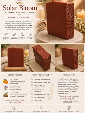 Solar Bloom Hot Process Soap 140g, Free Soap Dish w/purchase of 3 bars
